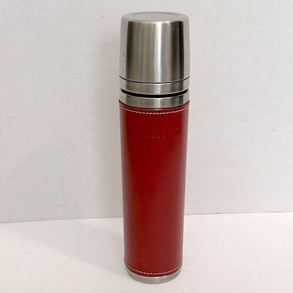 Starbucks Barista Metal & Leather Red 2003 16oz Travel Thermos Coffee Tea Cup